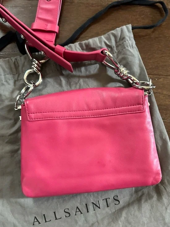 Allsaints Captain Leather Flap Shoulder Bag-Fuscia-EUC - Picture 8 of 16